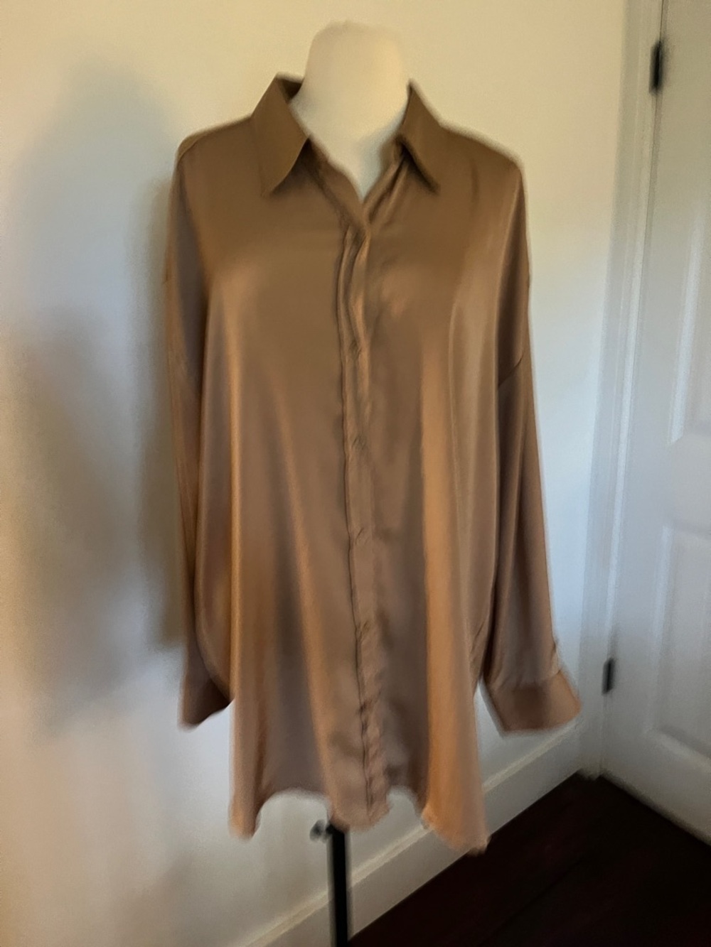 Banana Republic Satin Button-Front Blouse in Camel